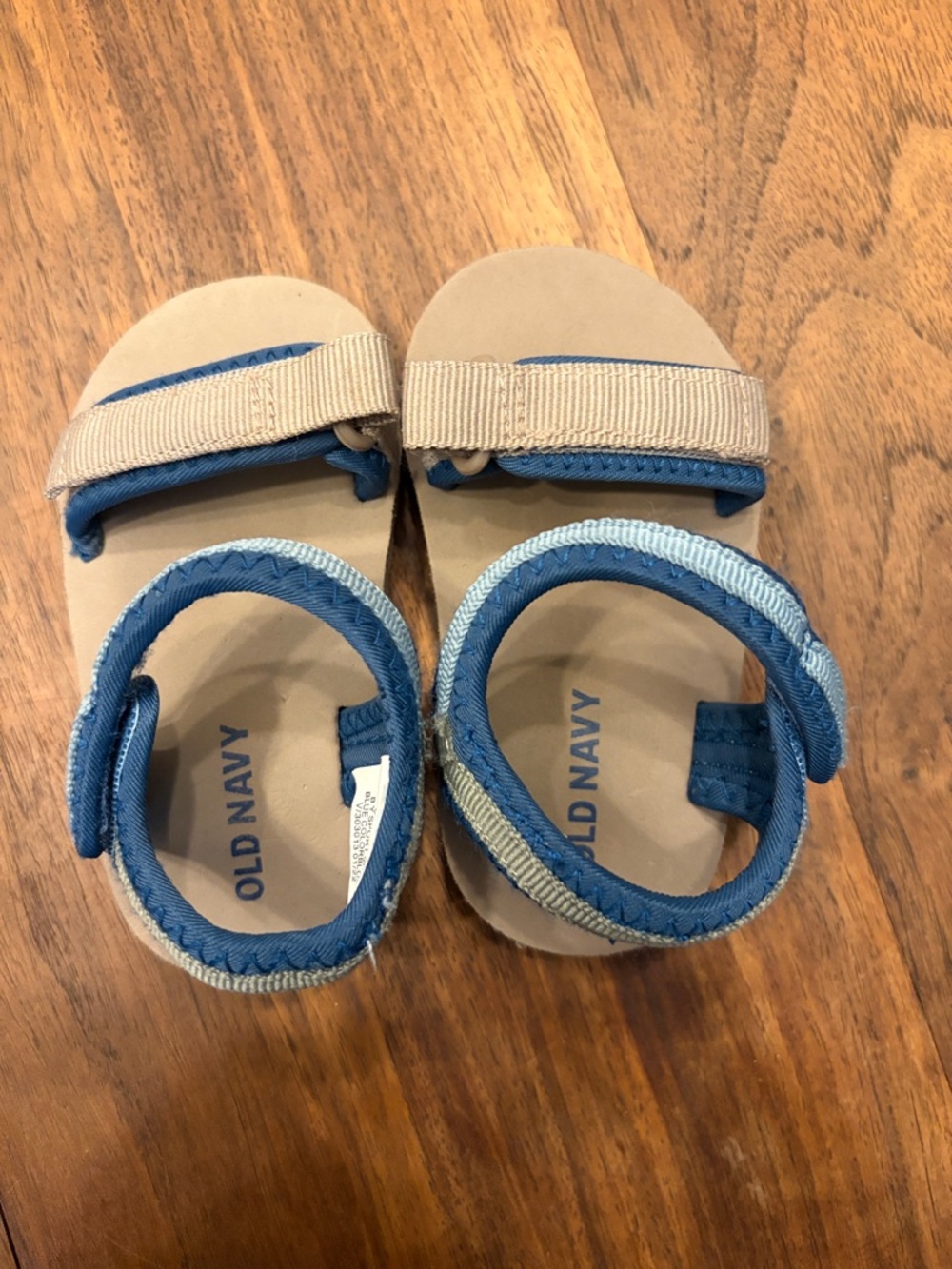 Old Navy Blue and Tan Velcro Strap Toddler Sandals